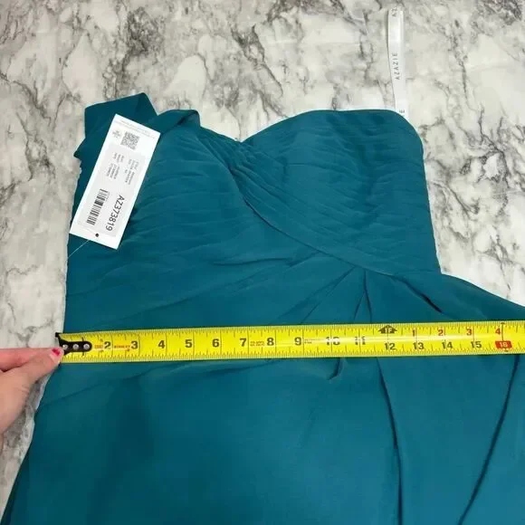 Azazie Madalynn Bridesmaid Dress one shoulder Peacock NWT Size A4 ruffle detail - Picture 7 of 8